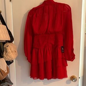 Express Vibrant Red Long Sleeve Dress